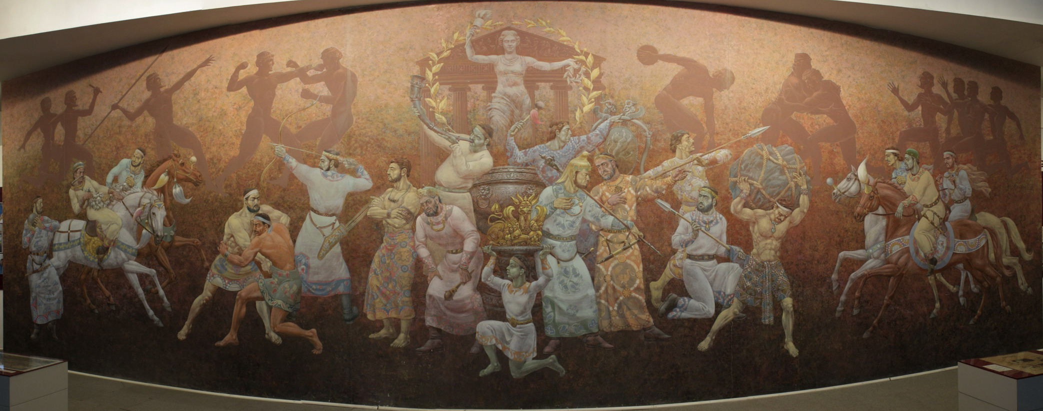 Панорама "Спортивные игры древней Бактрии", 1996.  Музей Олимпийской славы. Ташкент