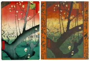 Hiroshige_Van_Gogh_1 слева- Хиросигэ, «Сливовый сад в Камэйдо» справа- Ван Гог, «Цветущая слива»