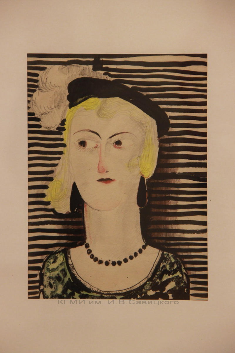 Щукин Ю.П.. (1904-1935), Женский портрет на полосатом фоне. 1932