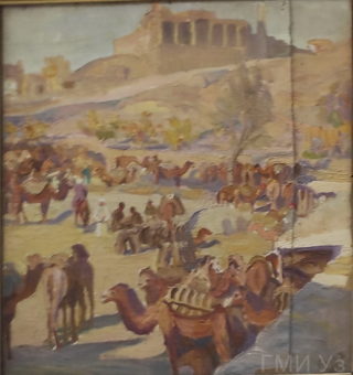 Лев Буре. Караван сарай с верблюдами. 1939