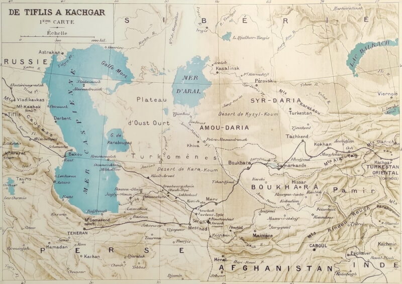 Карта и маршрут вымышленной железной дороги в романе Клодиус Бомбарнак Жюль Верна
